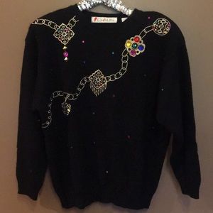 Vintage Chaus sweater gold jewels shoulder pads m